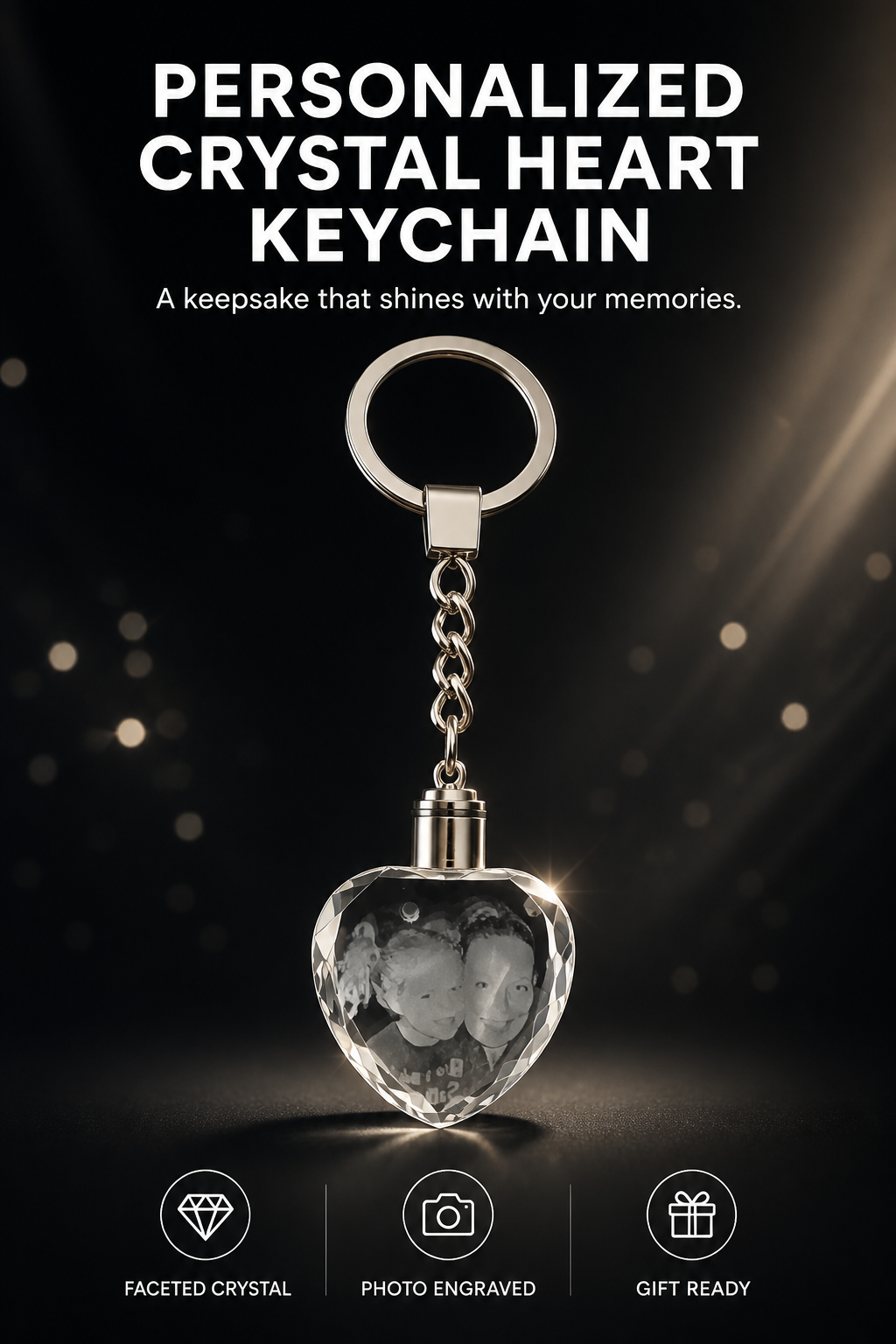 3D Photo engraved Crystal Necklace