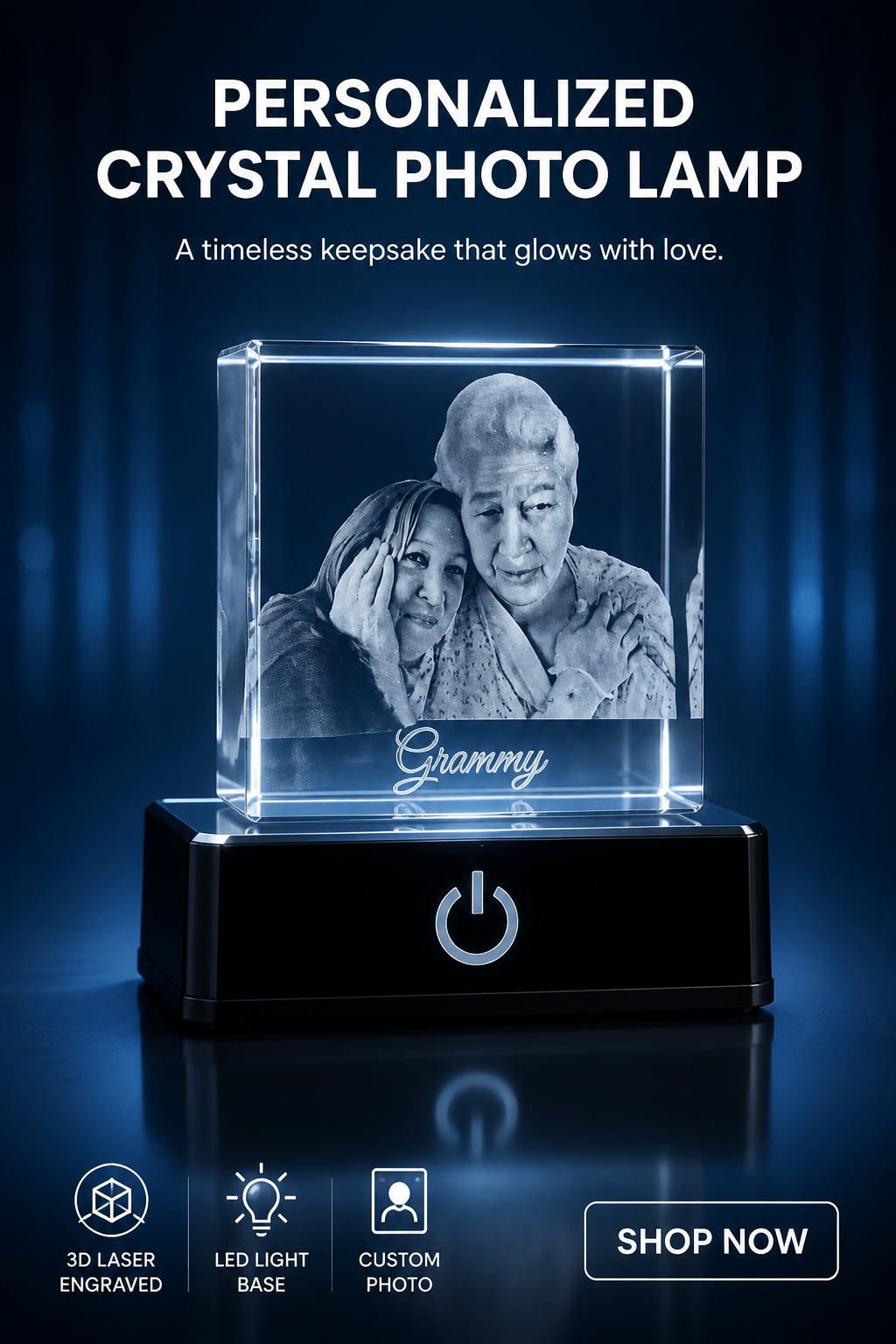 3D Photo engraved Crystal Necklace